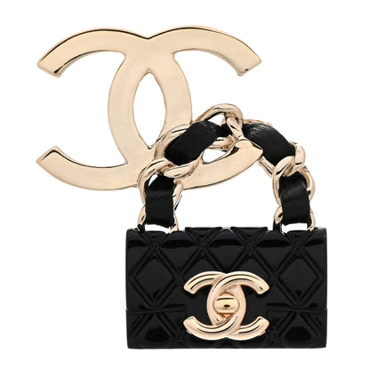 Chanel Metal Enamel CC Quilted Flap Brooch Gold Black 1 of 5