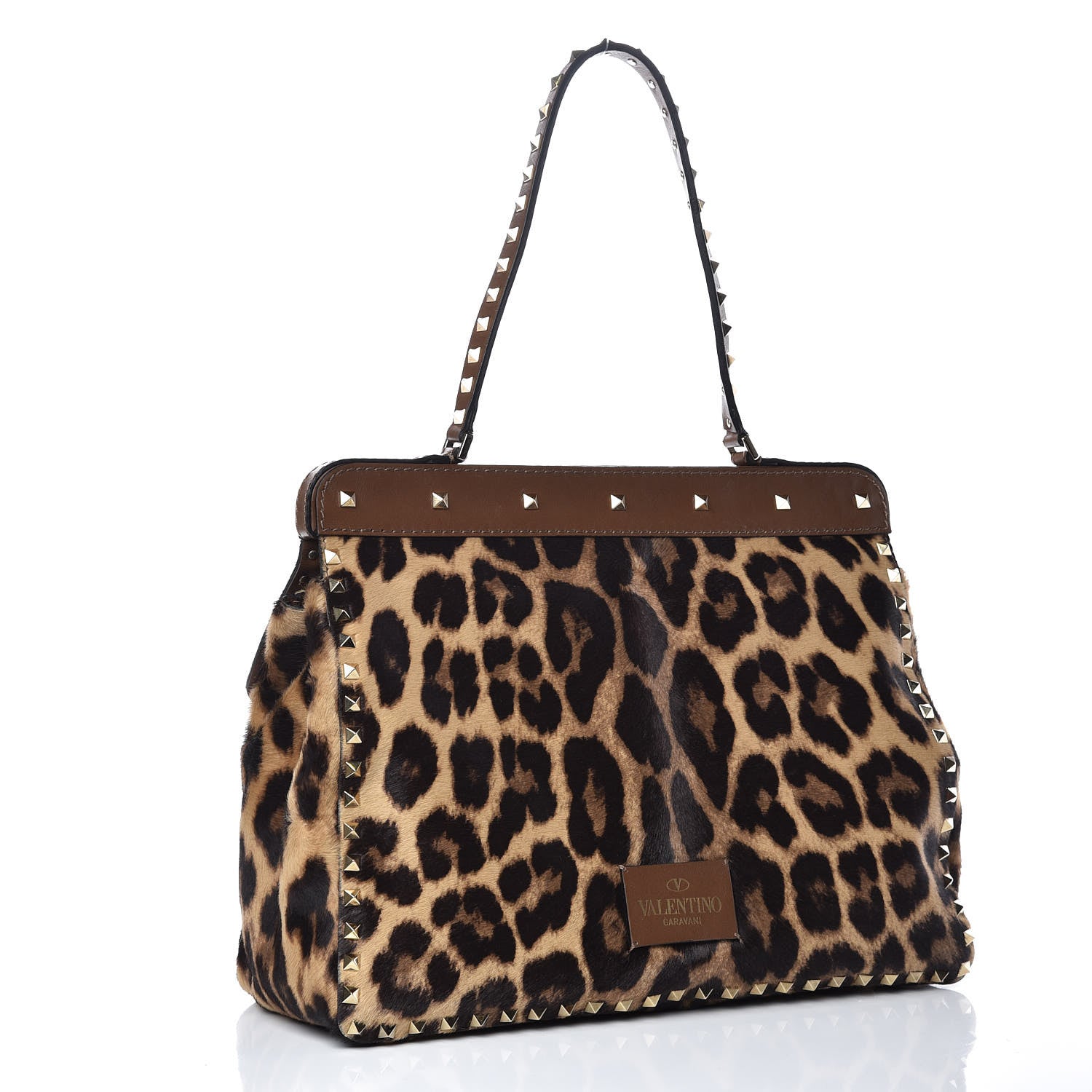 Valentino Garavani Calf Hair Leopard Print Large Rockstud Frame Handle Bag 3 of 13