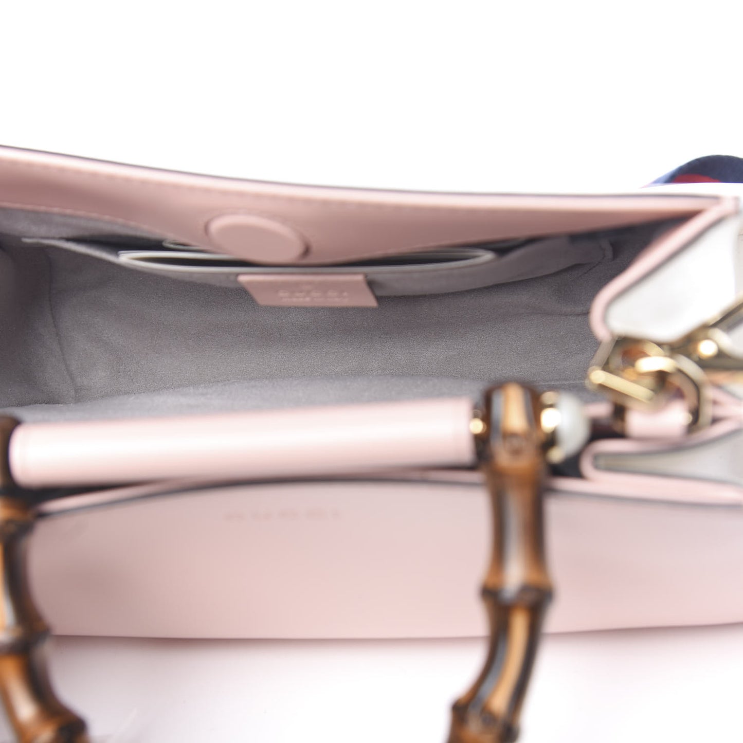 Nappa Bamboo Web Mini Nymphaea Top Handle Bag Perfect Pink Mystic White