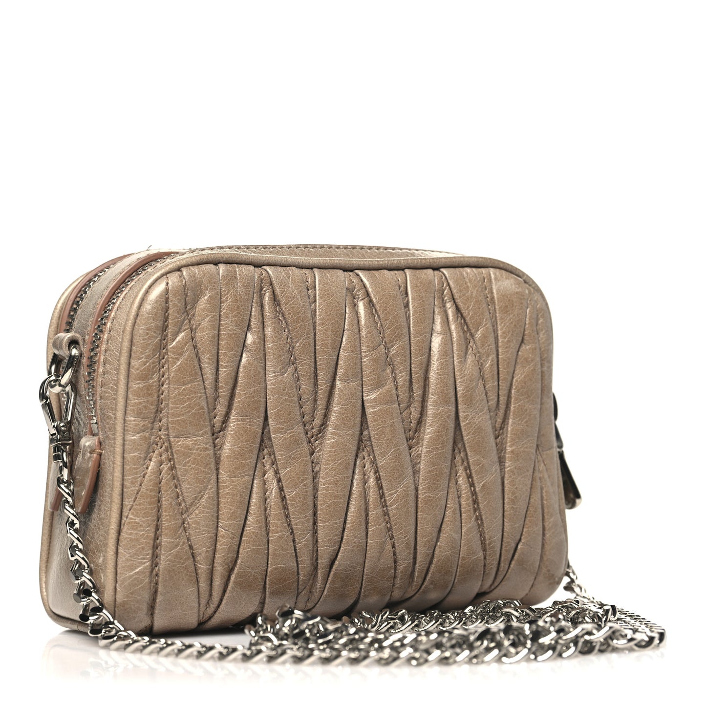 Vitello Lux Matelasse Double Zip Chain Crossbody Bag Cammeo