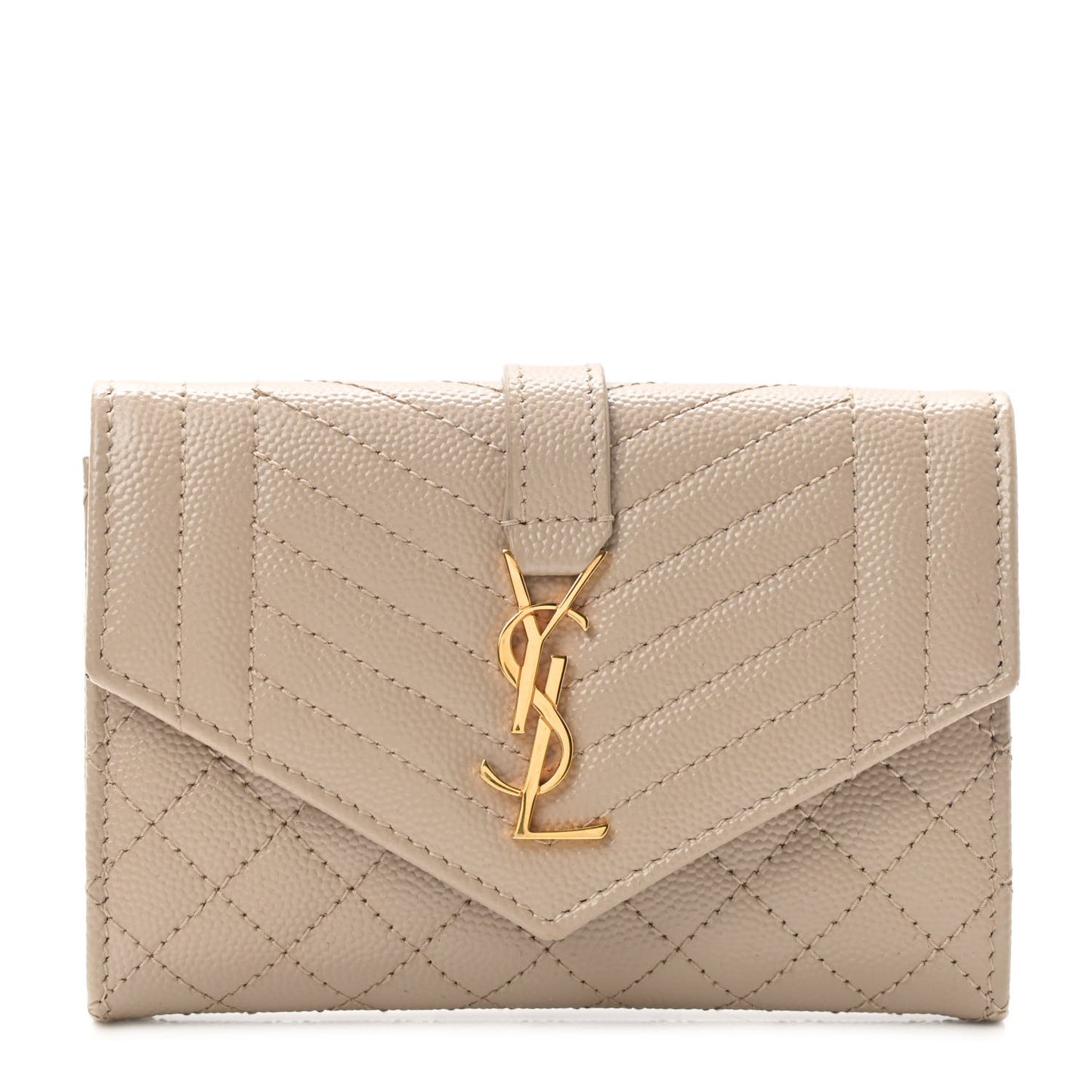 Grain De Poudre Textured Mixed Matelasse Triquilt Small Monogram Envelope Wallet Dark Beige