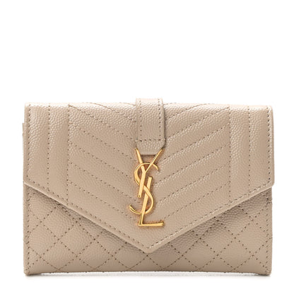 Saint Laurent Grain De Poudre Textured Mixed Matelasse Triquilt Small Monogram Envelope Wallet Dark Beige 1 of 8