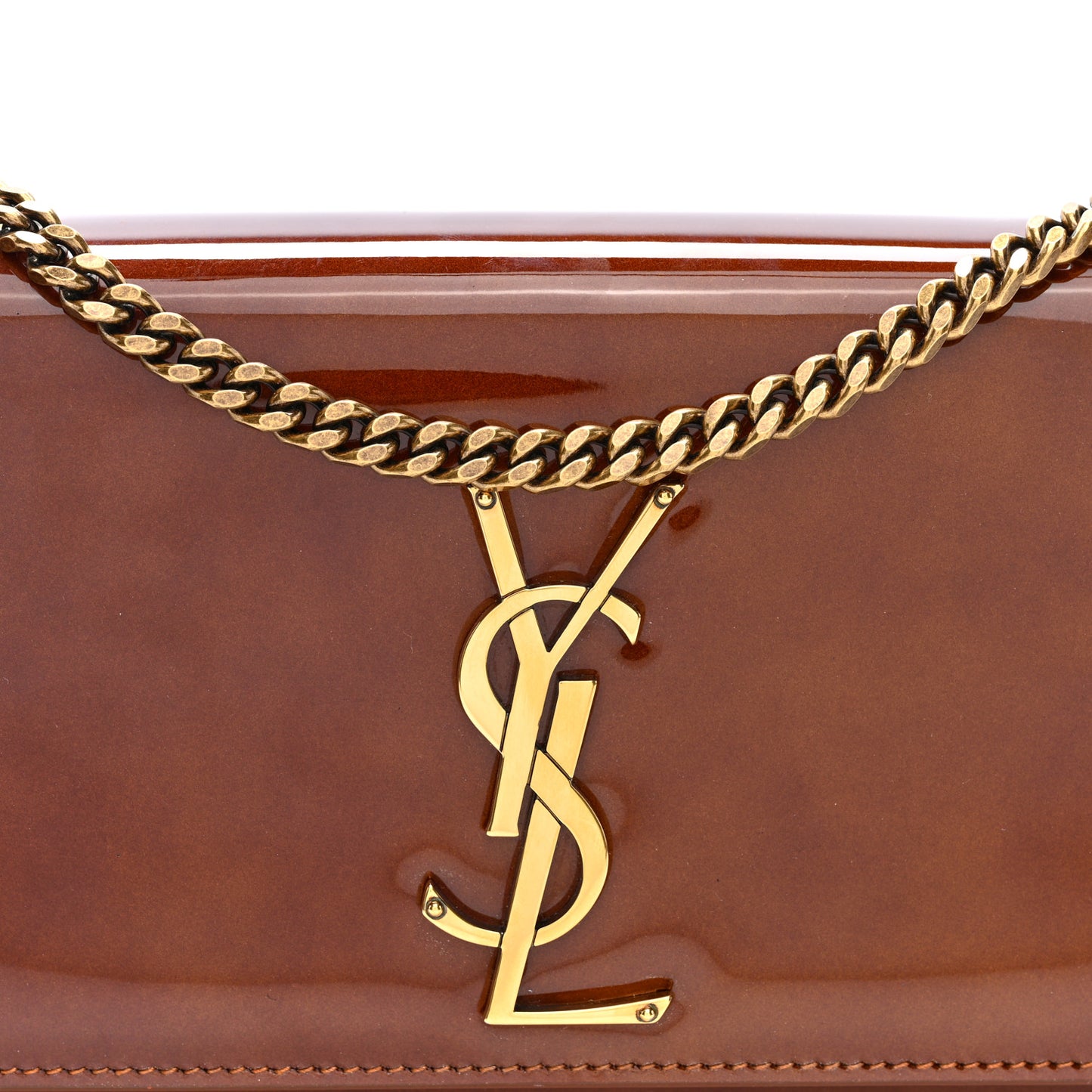 Patent Small Monogram Kate Satchel Chataigne