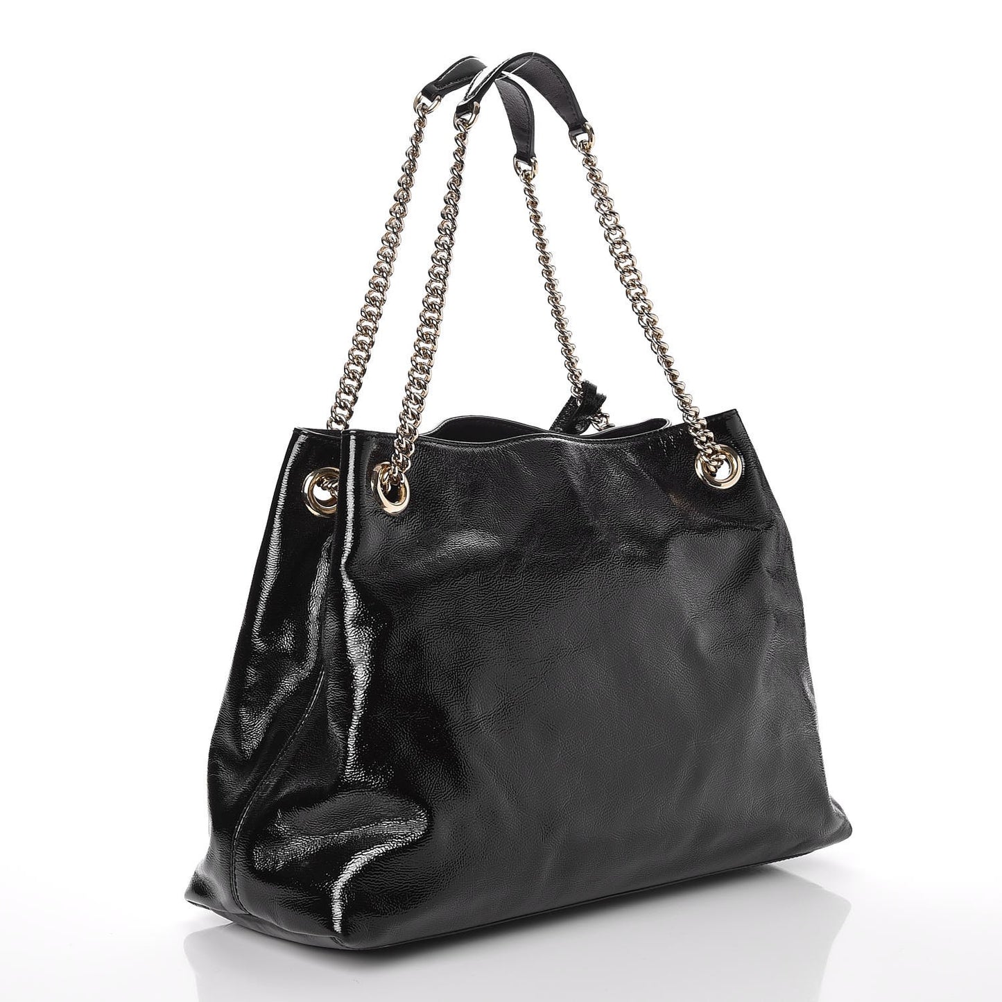 Patent Medium Soho Chain Shoulder Bag Black