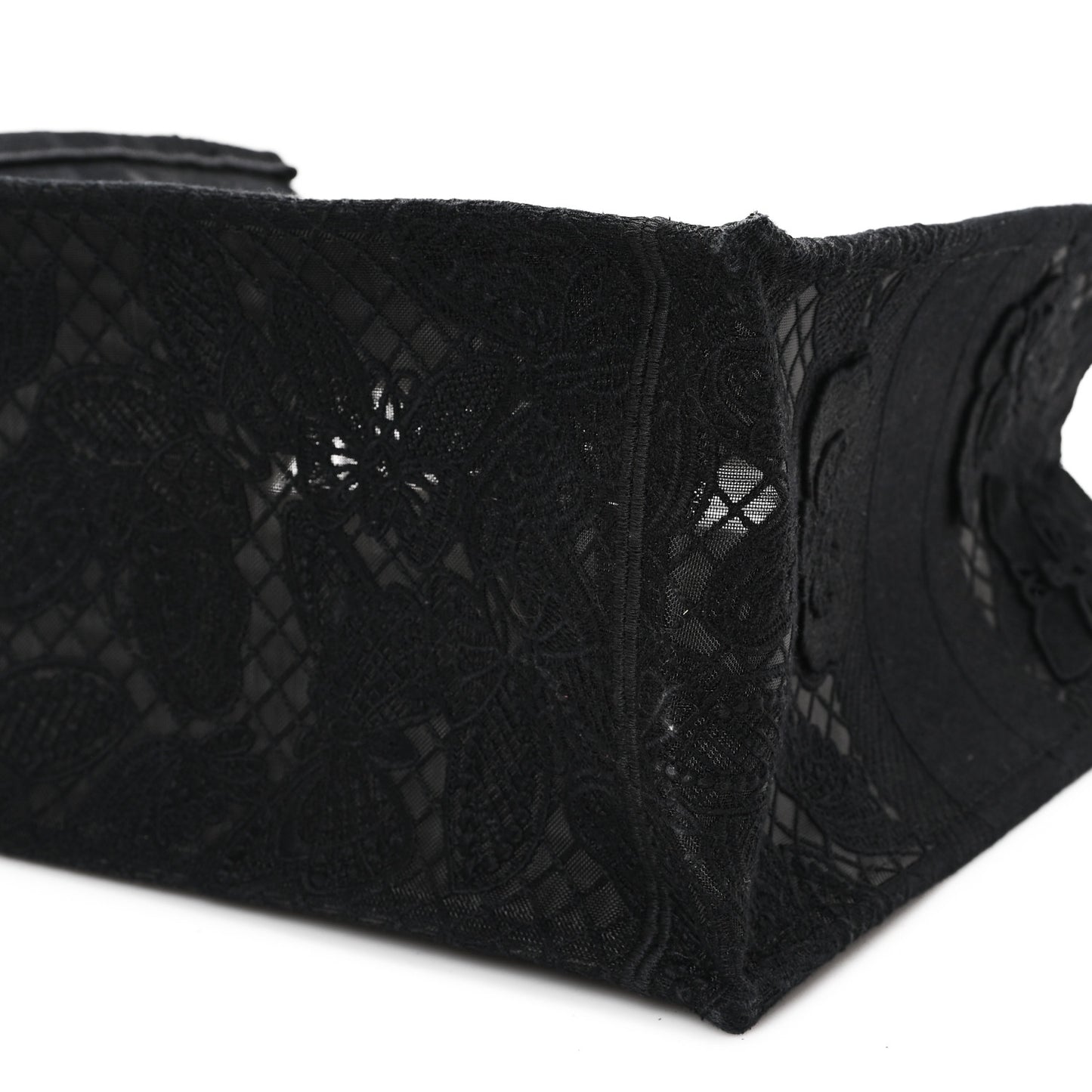 Embroidered 3D Macrame D-Lace Butterfly Medium Book Tote Black Multicolor