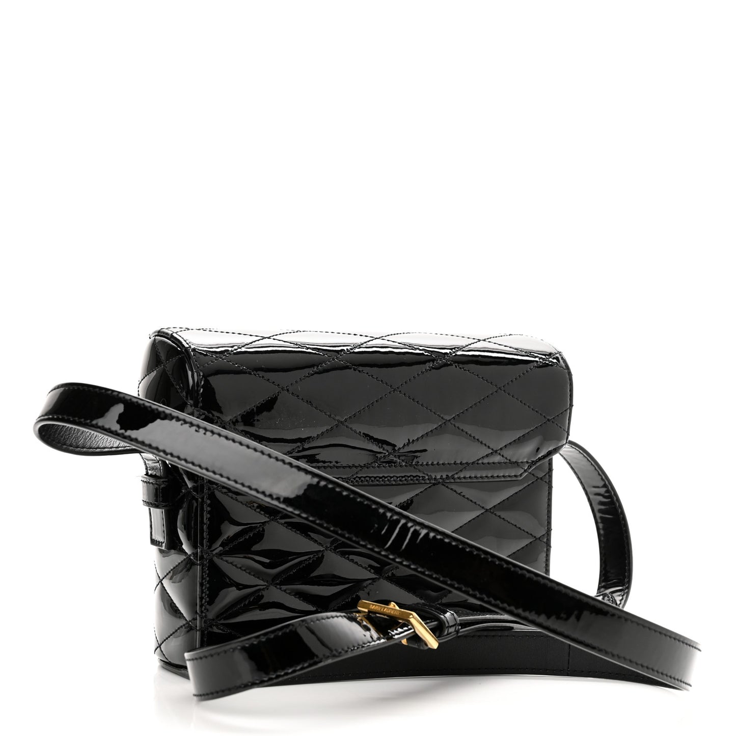 Patent Matelasse Monogram June Box Bag Black