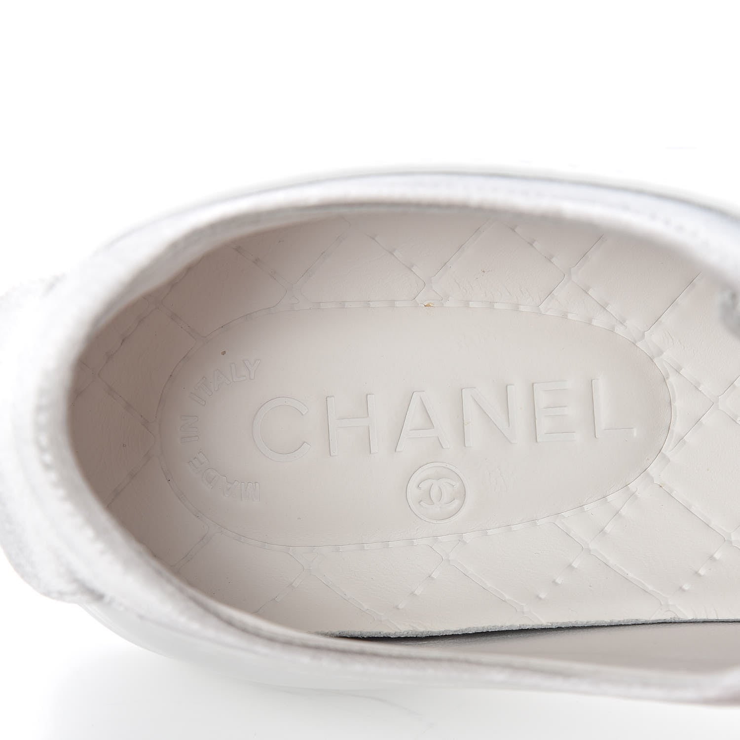 Chanel Calfskin Velvet Womens CC Sneakers 40.5 White Silver 11 of 13