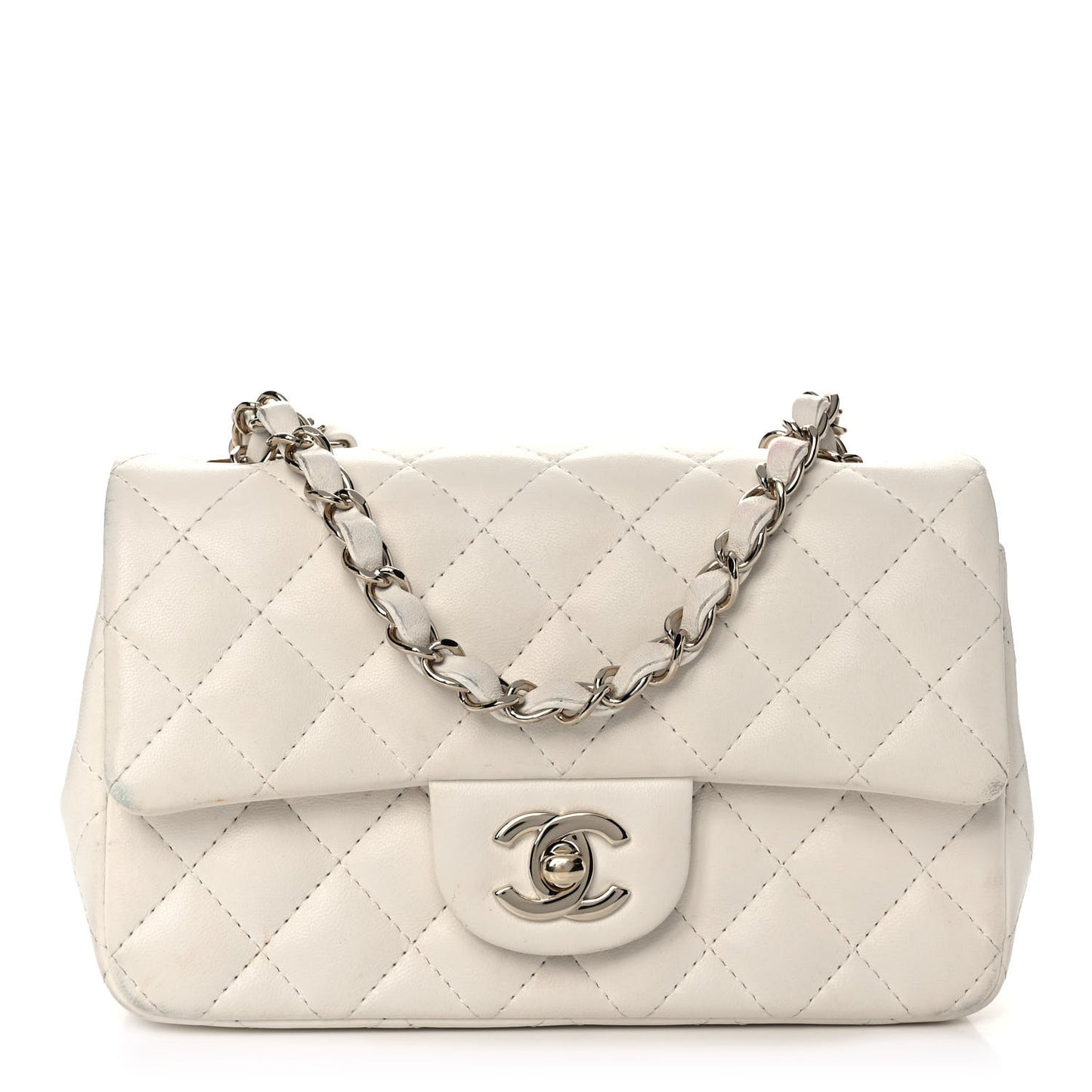 Lambskin Quilted Mini Rectangular Flap White