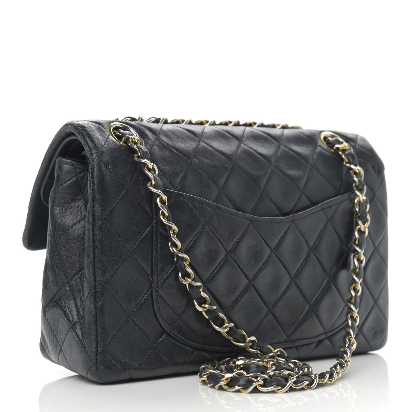 Lambskin Quilted Small Double Flap Navy