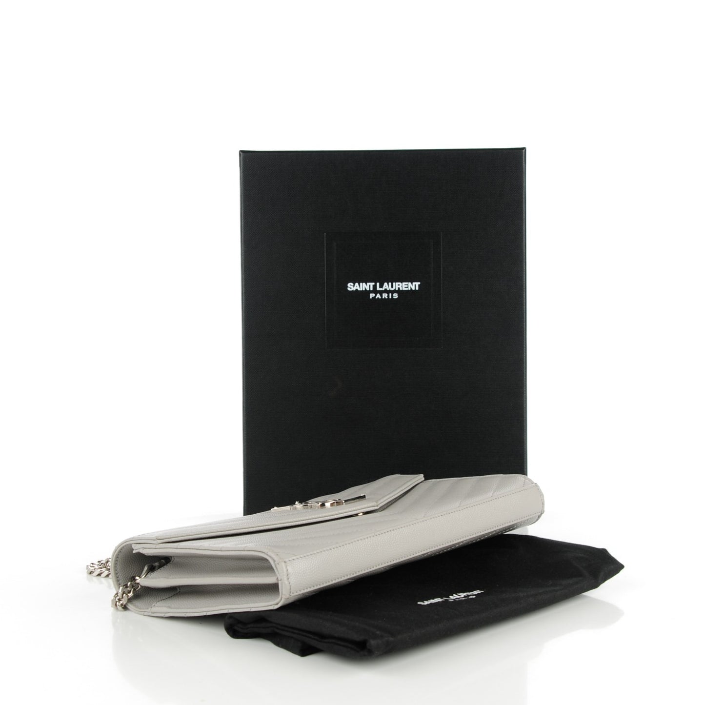 Grain De Poudre Matelasse Chevron Monogram Chain Wallet Gris Souris