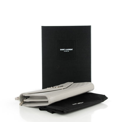 Saint Laurent Grain De Poudre Matelasse Chevron Monogram Chain Wallet Gris Souris 4 of 7
