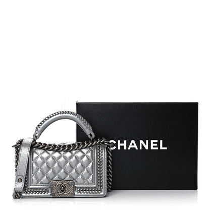 Chanel Metallic Aged Calfskin Quilted Small Boy Handle Flap Charcoal 13 of 13