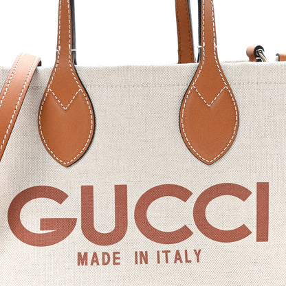 Gucci Canvas Calfskin Logo Print Medium Tote Bag Brown 9 of 11