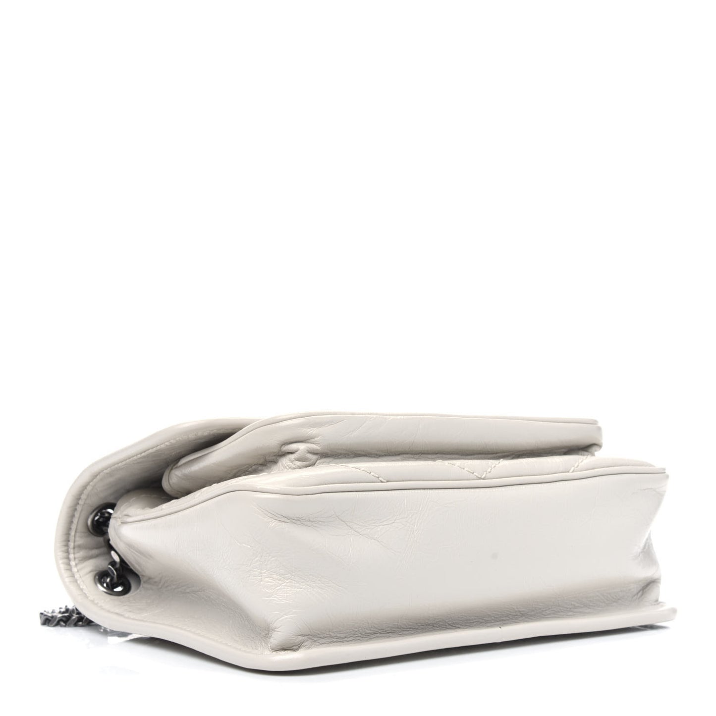 Crinkled Calfskin Matelasse Monogram Baby Niki Chain Satchel White