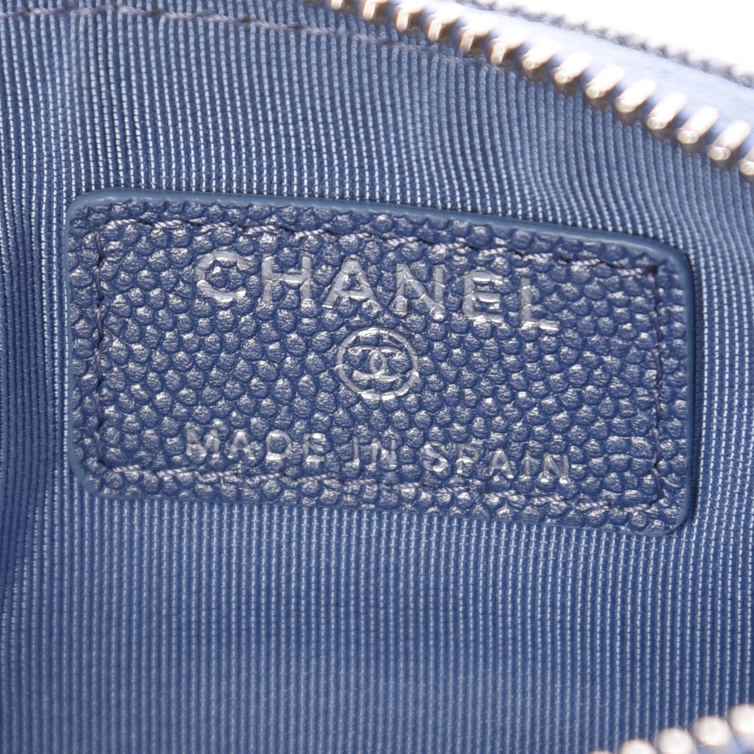Chanel Metallic Caviar Chevron Quilted Small Vintage Mademoiselle Cosmetic Case Blue 8 of 10