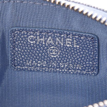 Chanel Metallic Caviar Chevron Quilted Small Vintage Mademoiselle Cosmetic Case Blue 8 of 10