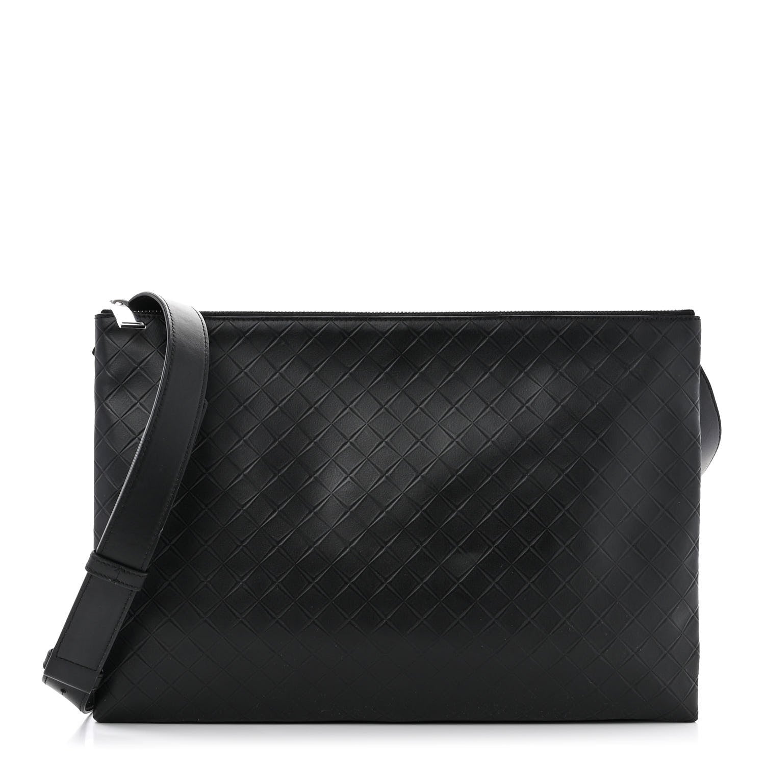 Bottega Veneta Intrecciato Embossed Triple Zip Messenger Bag Black 1 of 12