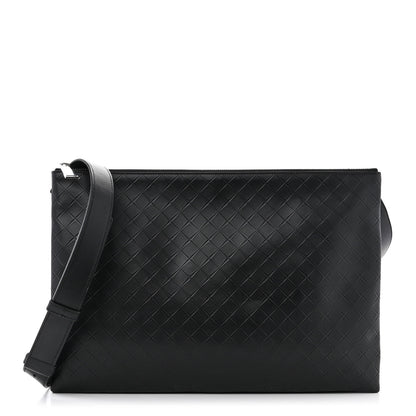 Bottega Veneta Intrecciato Embossed Triple Zip Messenger Bag Black 1 of 12