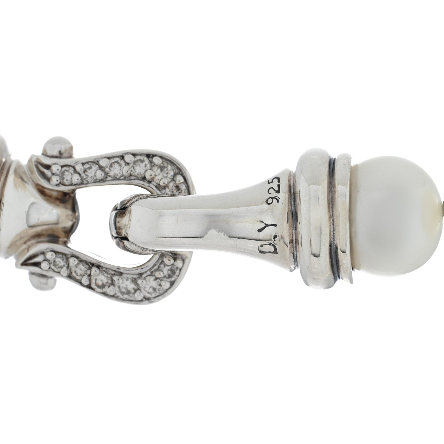 David Yurman Sterling Silver Diamond Pearl 8.5mm Buckle Necklace 5 of 5