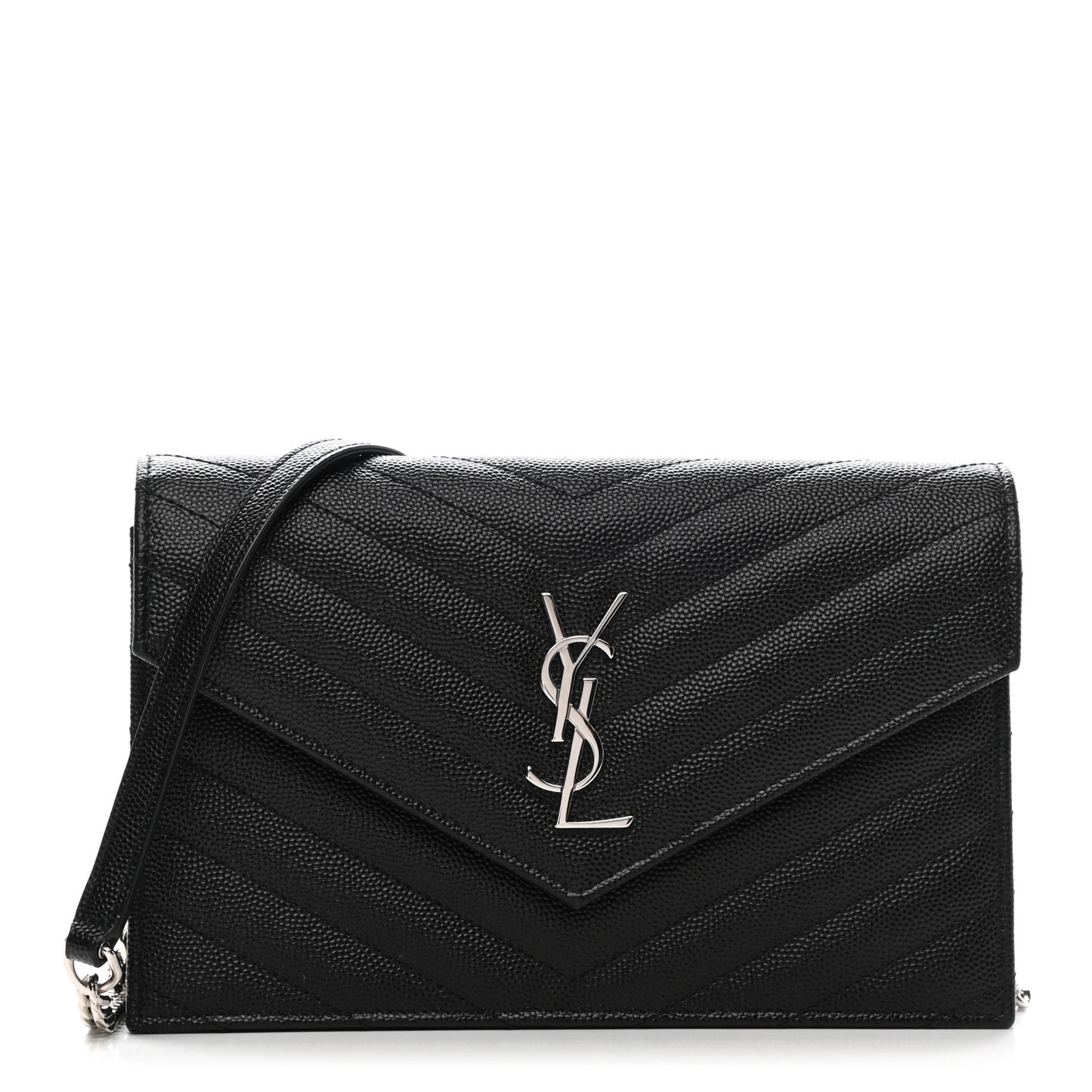 Grain De Poudre Matelasse Chevron Monogram Envelope Chain Wallet Black