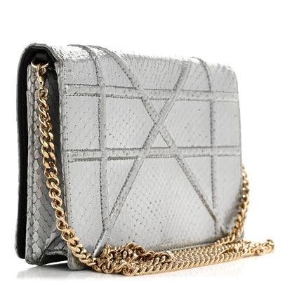 Christian Dior Snakeskin Diorama Wallet on Chain Pouch Silver 3 of 18