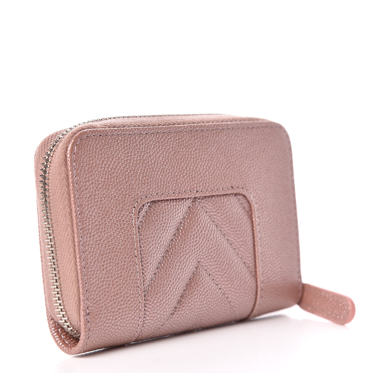 Chanel Metallic Caviar Chevron Quilted Vintage Mademoiselle Coin Purse Pink 3 of 8