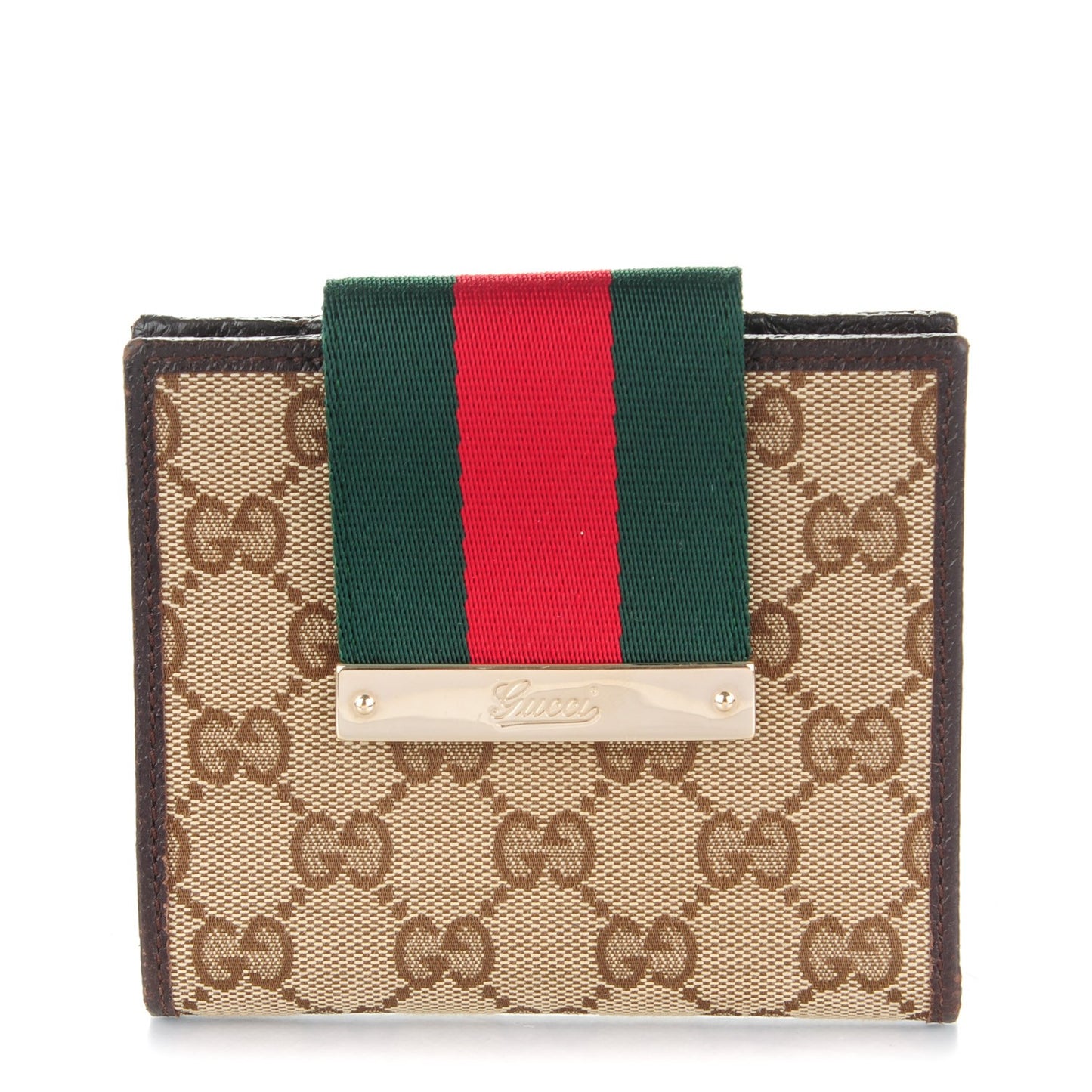 Monogram Ladies Web French Flap Wallet Dark Brown