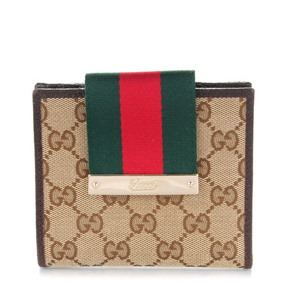 Gucci Monogram Ladies Web French Flap Wallet Dark Brown 1 of 7