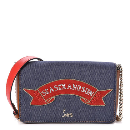 Christian Louboutin Denim Calfskin Crystal Sea Sex Sun Zoompouch Crossbody Navy Coconut 1 of 8