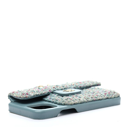 Chanel Tweed Quilted iPhone XII Pro Case With Chain Turquoise Purple White Red 4 of 14