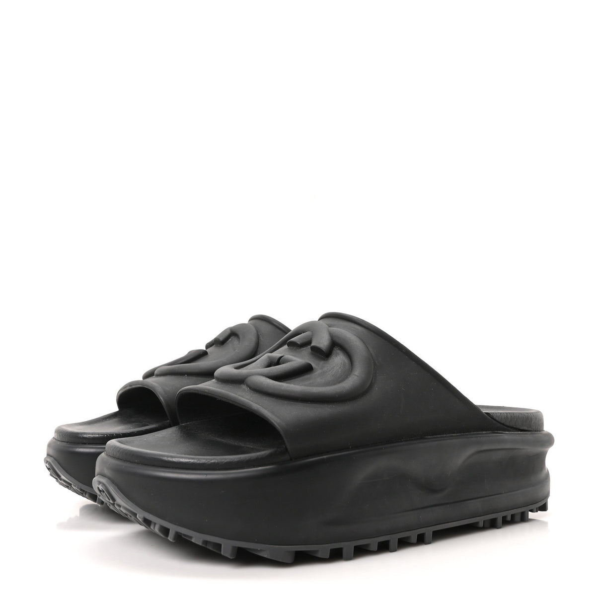 Gucci Soft Rubber Womens Interlocking G Platform 42mm Slide Sandals 38 Black 4 of 10