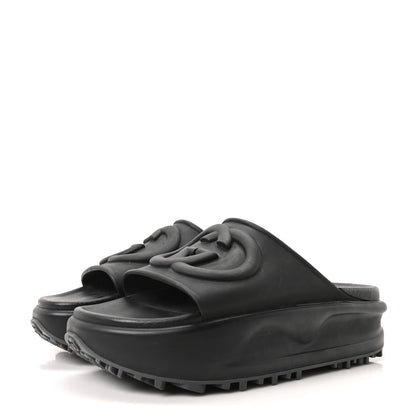 Gucci Soft Rubber Womens Interlocking G Platform 42mm Slide Sandals 38 Black 4 of 10