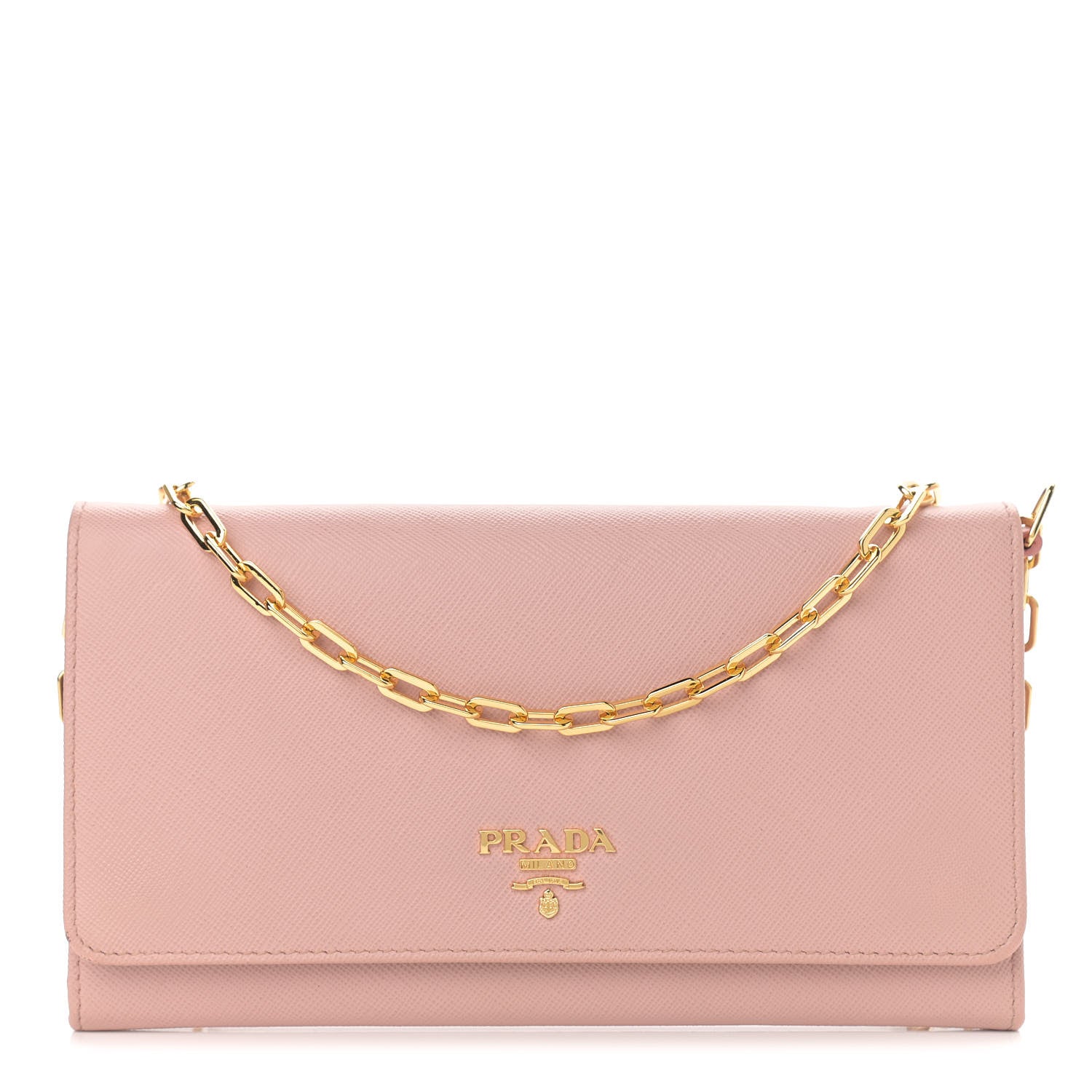 Prada Saffiano Metal Oro Chain Wallet Orchidea 1 of 8