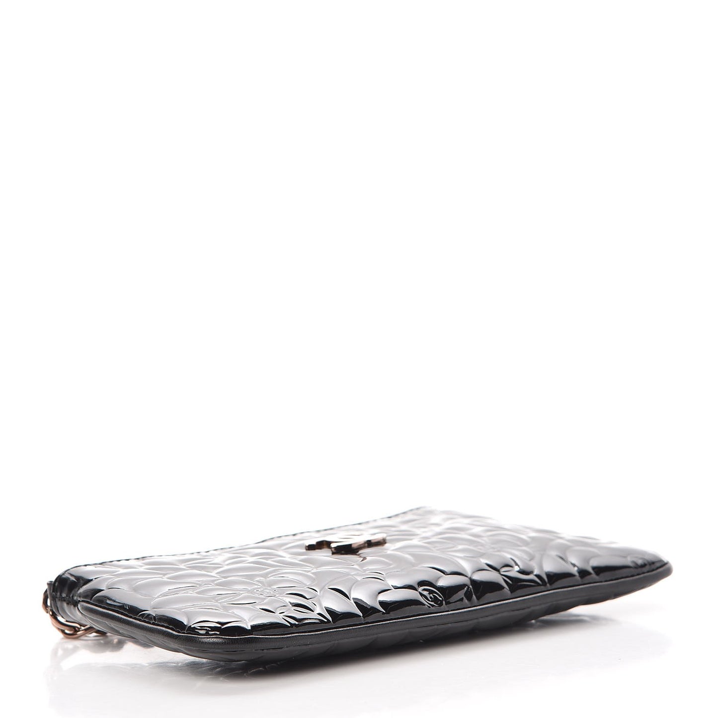 Patent Camellia Embossed Pochette Black