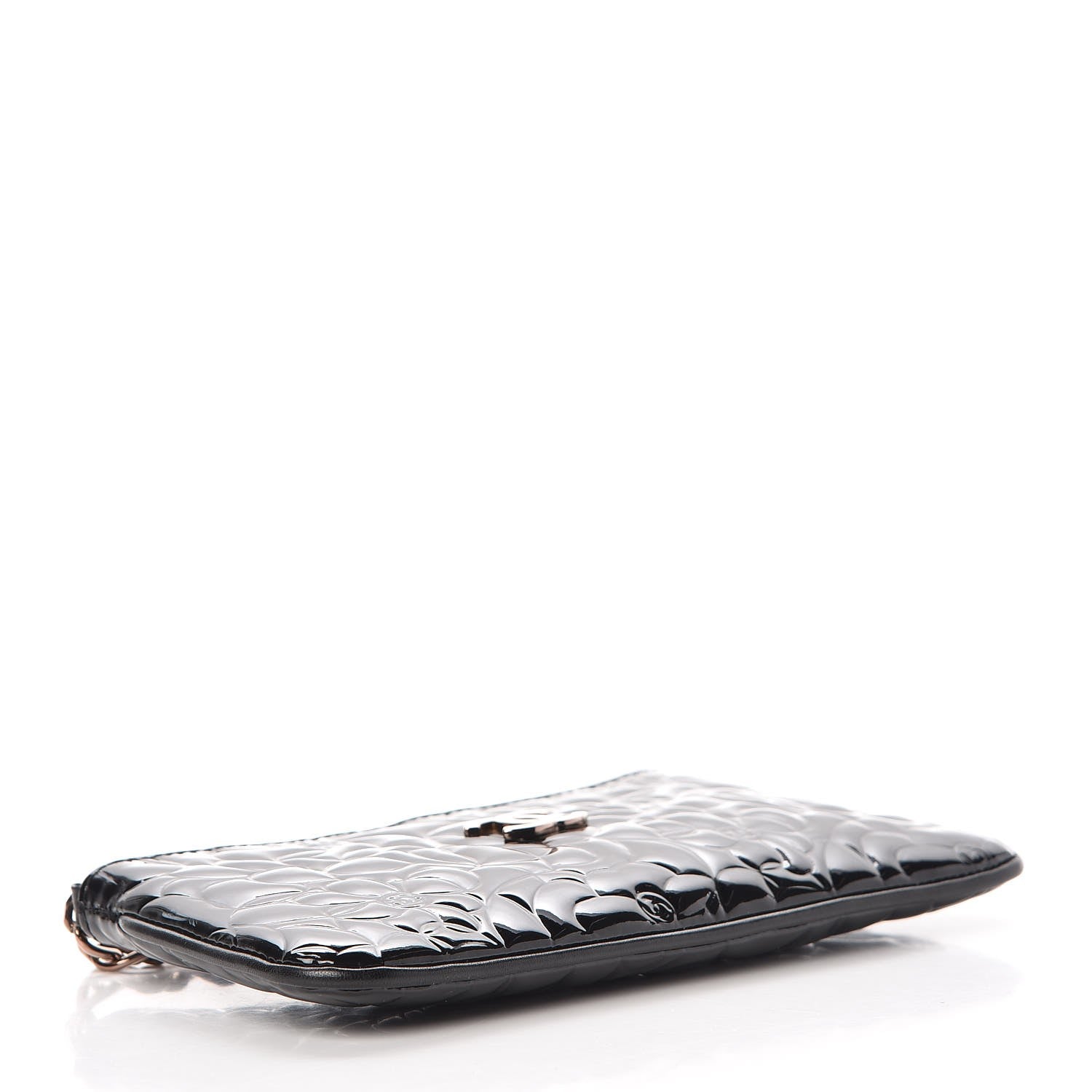 Chanel Patent Camellia Embossed Pochette Black 4 of 7