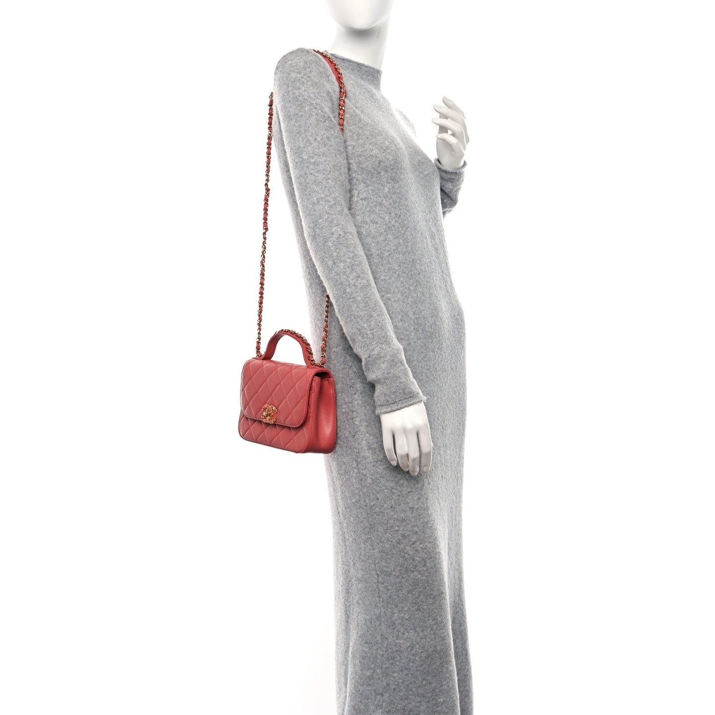 Lambskin Quilted Small Chain Infinity Top Handle Flap Dark Red