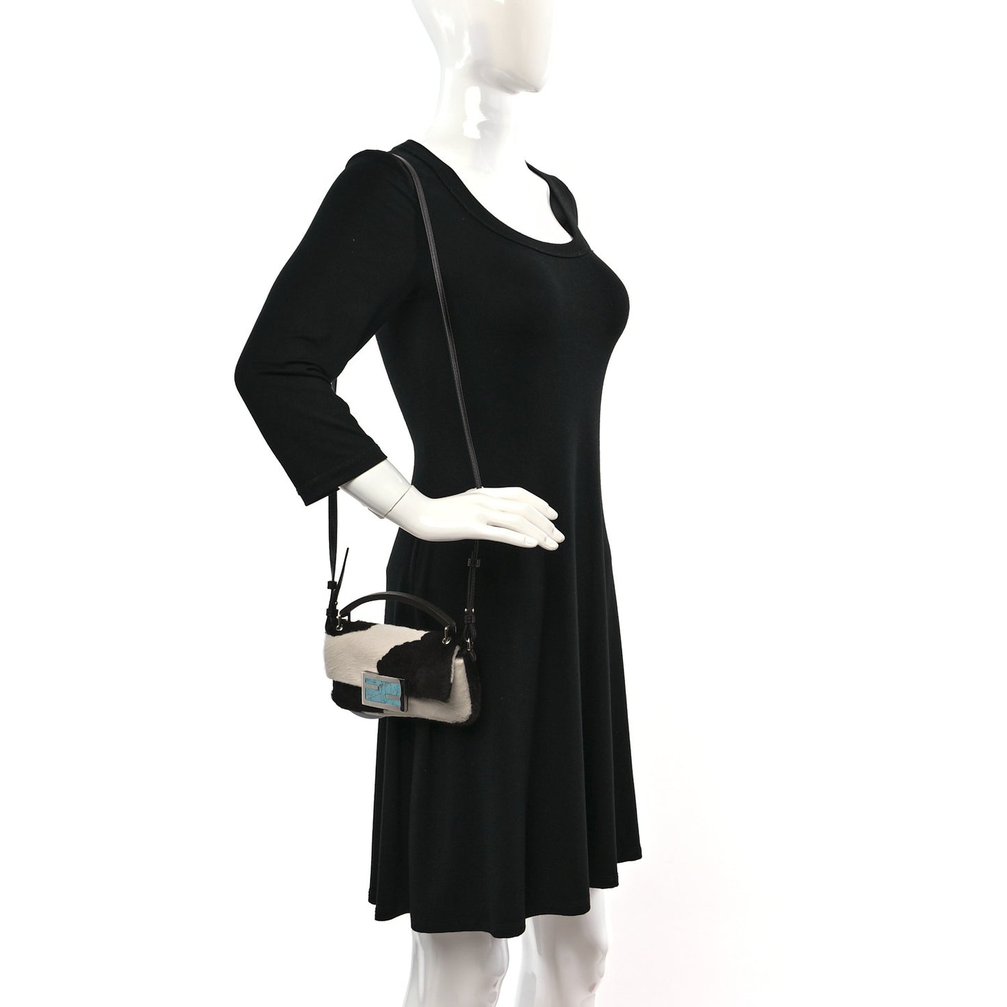 Calf Hair Cow Print Phone Baguette Black White