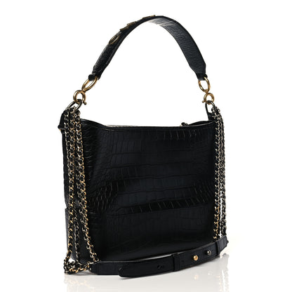 Chanel Crocodile Embossed Calfskin Medium Gabrielle Cocodile Hobo Black 3 of 10