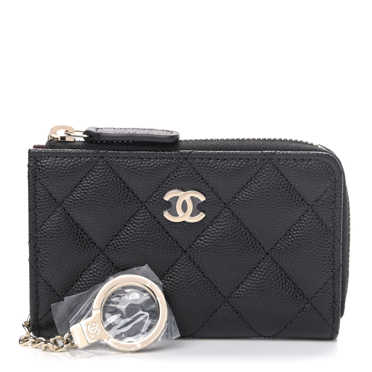 Caviar Quilted Zipped Key Holder Case Black