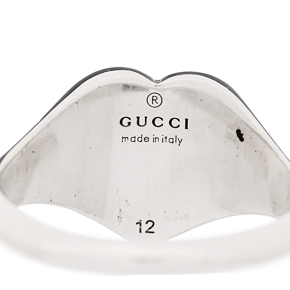 Gucci Sterling Silver Enamel GG Heart Ring 51 5.75 Blue 4 of 5