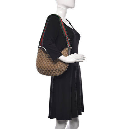 Gucci Monogram Web Medium Half Moon Hobo Dark Brown 2 of 11