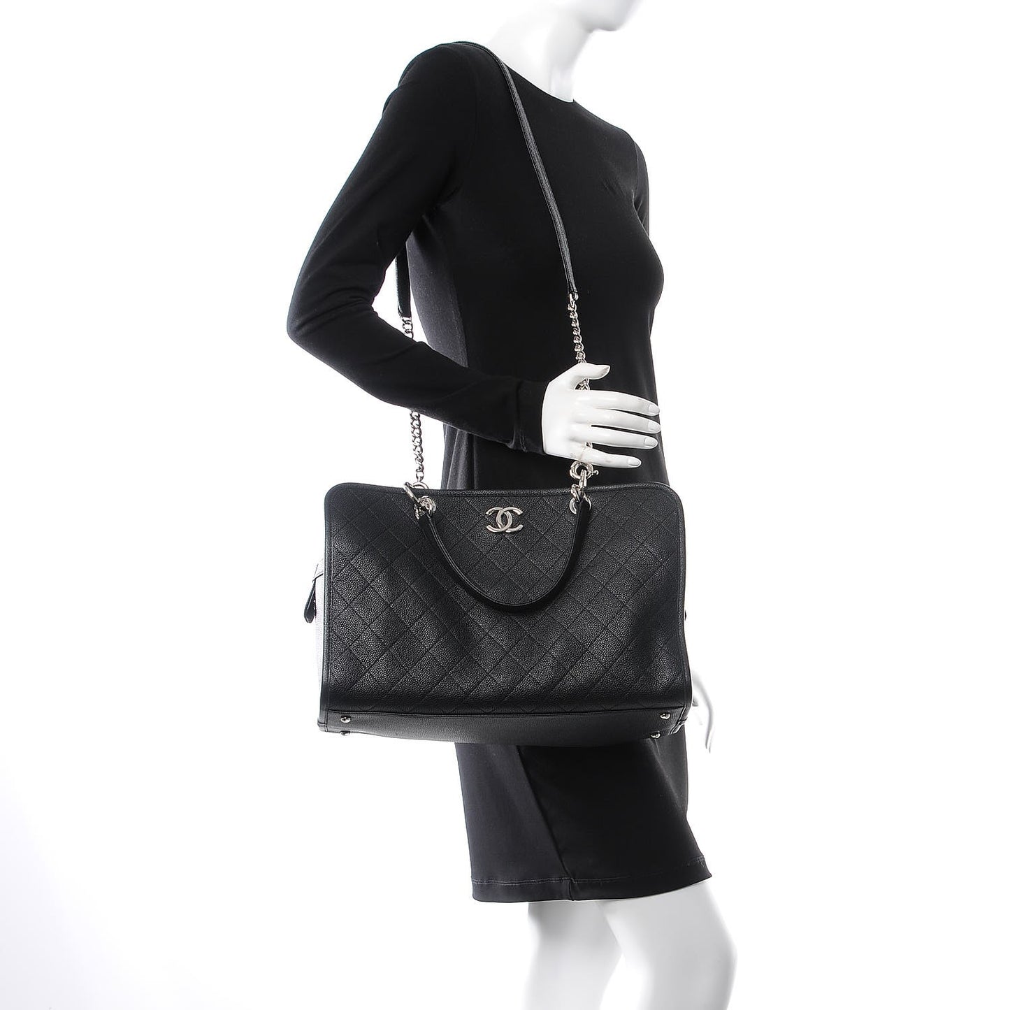 Caviar Stitched Shopping Tote Black