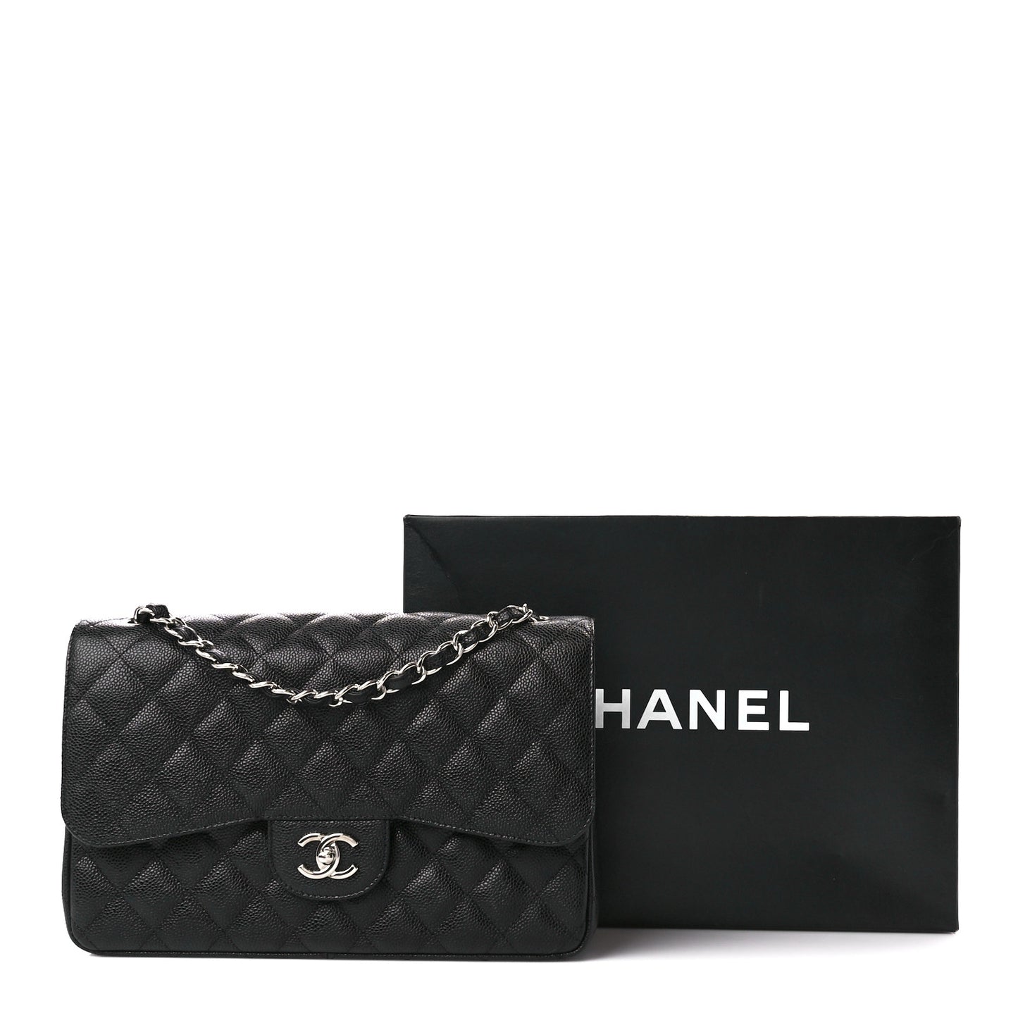 Caviar Quilted Jumbo Double Flap Black