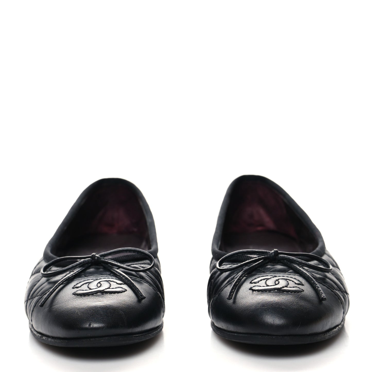 Aged Calfskin Quilted Cap Toe Ballerina Flats 35.5 Black