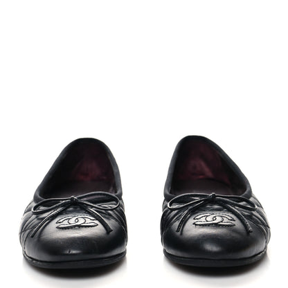 Chanel Aged Calfskin Quilted Cap Toe Ballerina Flats 35.5 Black 2 of 9