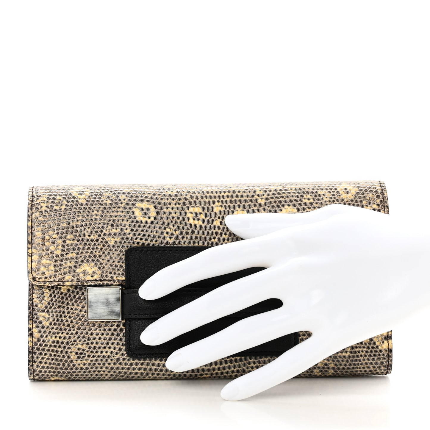 Calfskin Lizard Long Madame Polo Clutch Black