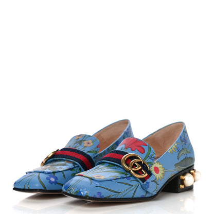 Gucci Apollo Calfskin Web Pearl New Flora Peyton 35mm Loafer Pumps 35.5 Azure 3 of 18