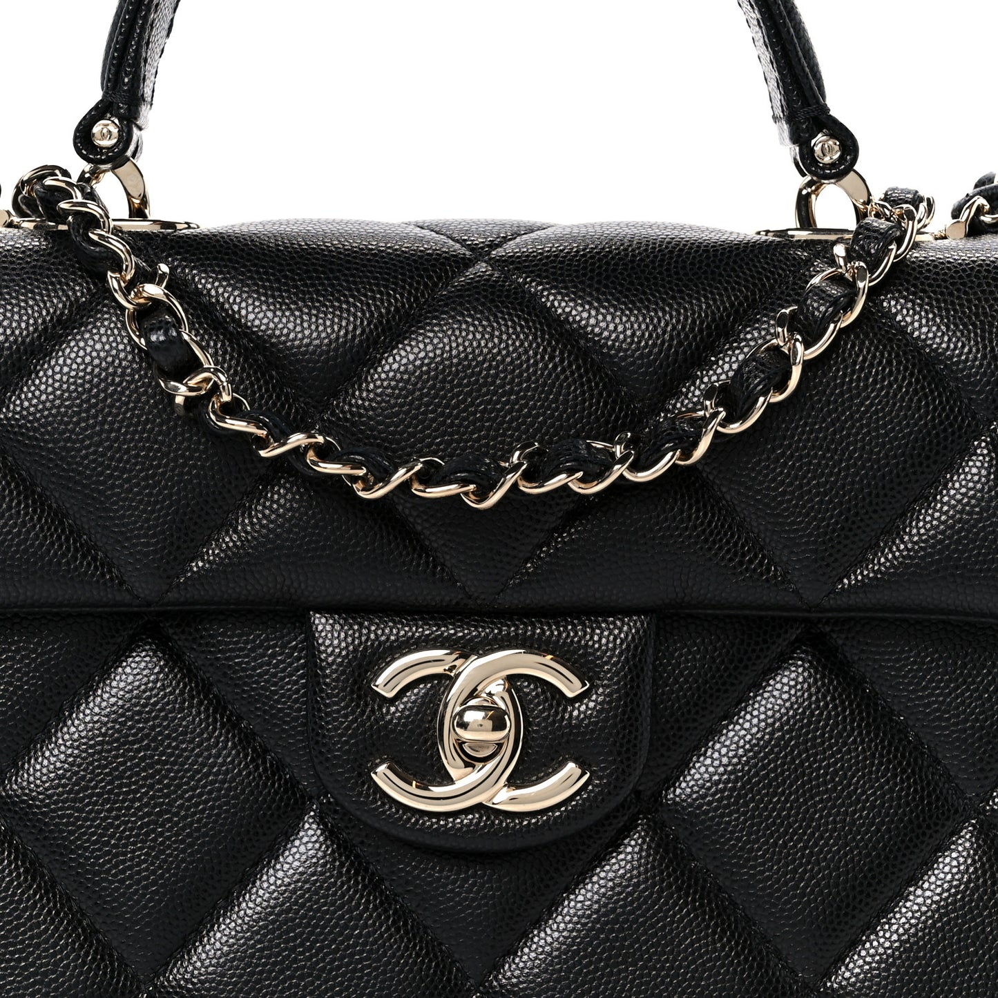 Caviar Quilted Mini Retro Twist Top Handle Flap Black