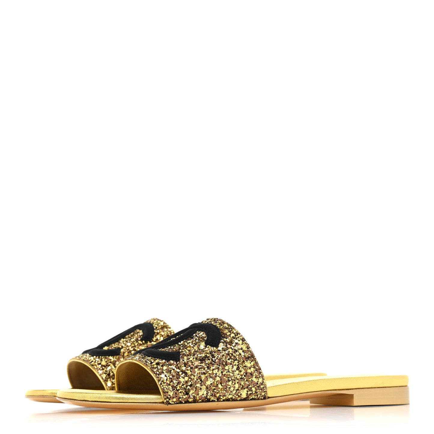 Glitter Fabric CC Mules 39 Gold Black
