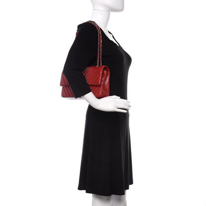 Chanel Caviar Chevron Quilted Medium Double Flap Dark Red 2 of 10